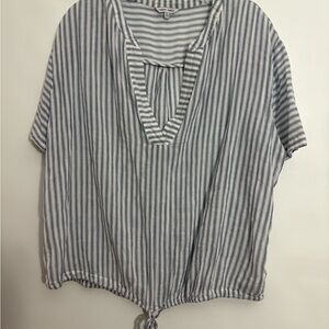 Naked Zebra Blue and White Boxy Tie Front Blouse